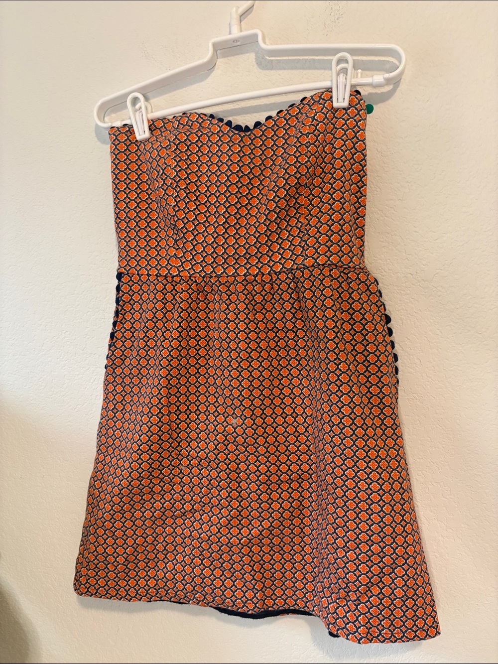 Judith March Strapless Orange and Navy Geometric A-Line Dress M